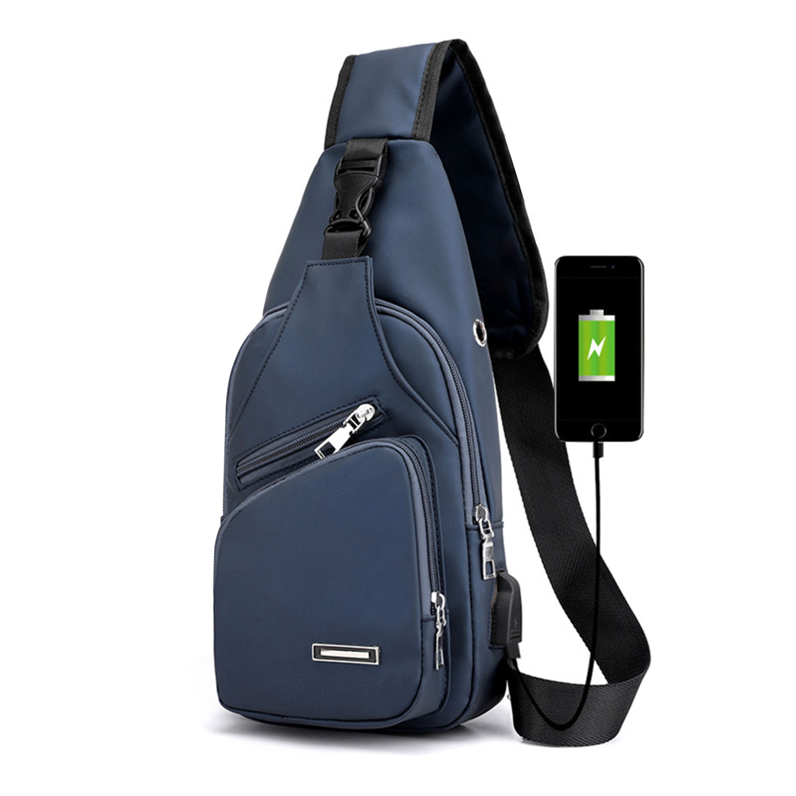 Bolso cruzado informal para hombre, bandolera de hombro a la con múltiples bolsillos, antirrobo, bandolera deportiva para el pecho, mochila para exteriores: Negro