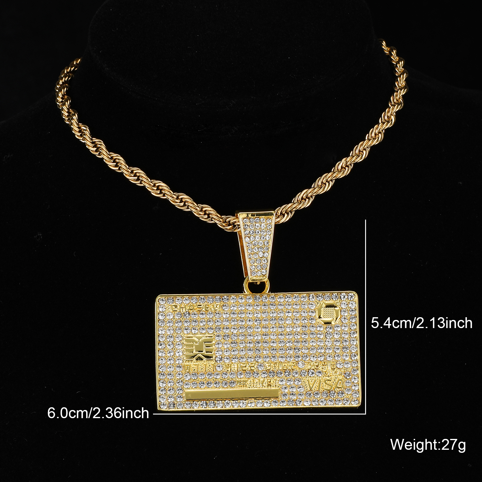 D & Z-colgante de tarjeta de crédito con diamantes de imitación de 13mm, cadena cubana de Miami, hip hop, collares ostentosos, joyería de para hombre: 60 cm / Color acero