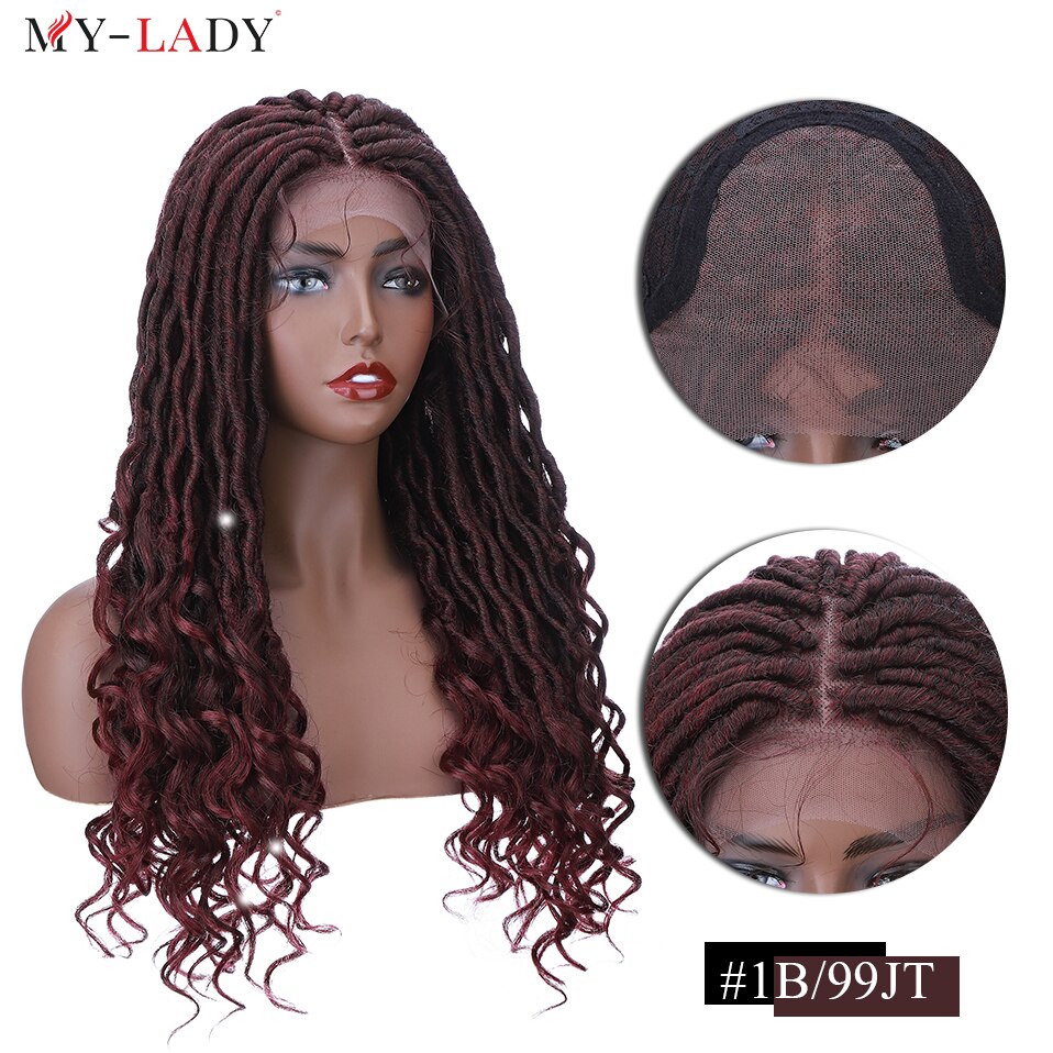My-Lady 25inches Synthetic Lace Front Braids Wig Braid For Black Woman Long Culy African Hair Faux Locs Goddess Braided Wigs: 1B-99JT