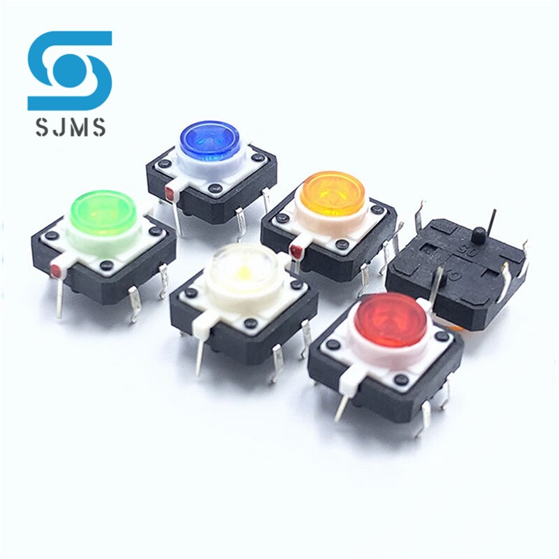 5PCS 12X12X7.3mm Tactile Push Button Switch Momentary Tact With LED 5 Color 12*12*7.3mm 12*12*7.3 Red Green Blue Yellow White: 5Color X 1Pcs