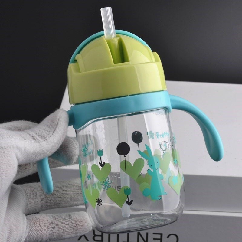 230/450 ml Peuter Zuigeling Water Fles Kinderen Babyvoeding Cup Leuke Cartoon Gedrukt Veilig Mooie Baby Water Cup met Stro