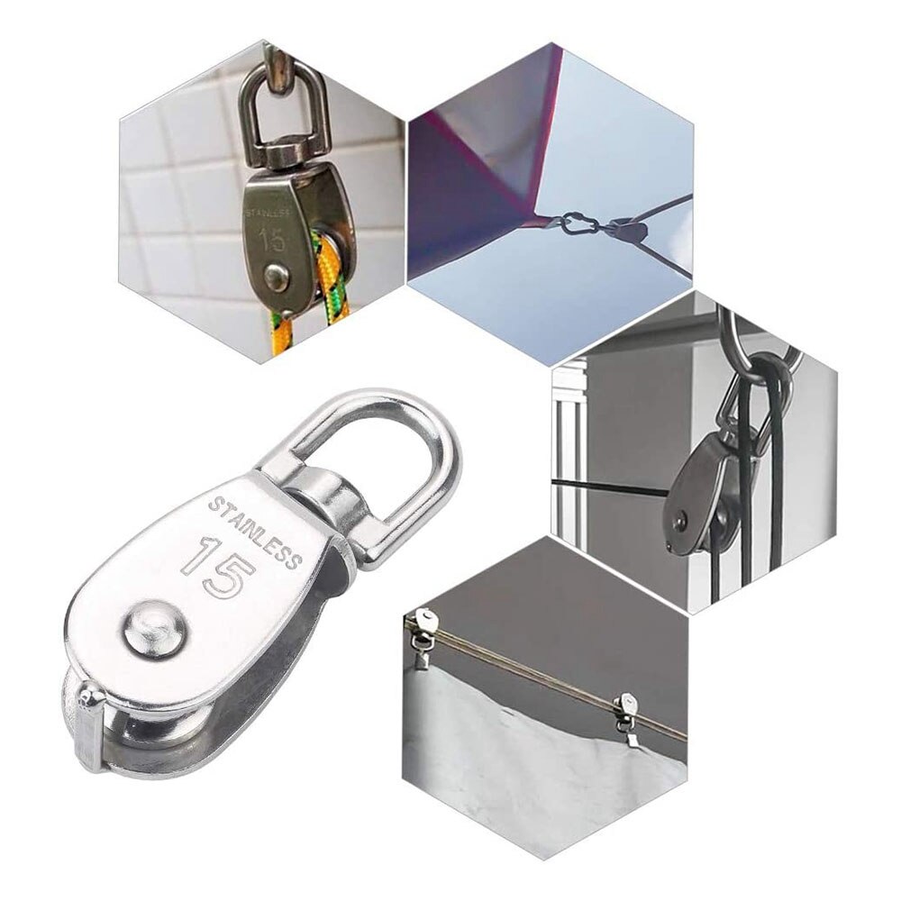 12 Pcs M15 Enkele Katrol Blok 304 Rvs Hang Draad Katrol Roller Swivel Lifting Draad Touw Kabel Towing Wiel