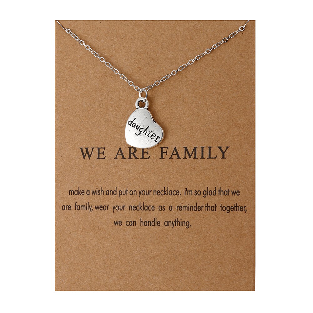 Heart Love We Are Family Tree Dad Mom Sister Members Alloy Pendant Necklace Jewelry: gold card daughter