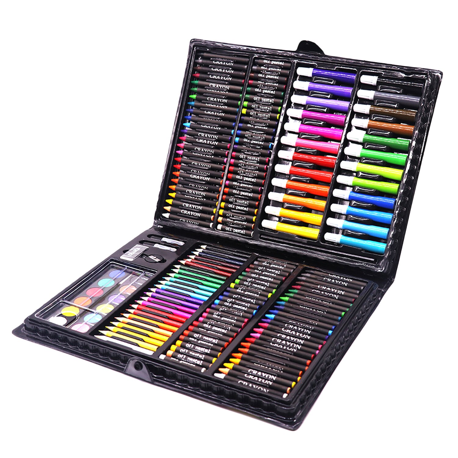 Ensemble de dessin artistique pour enfants, 168 pièces, Crayons à l&#39;huile, Pastels, marqueurs d&#39;aquarelle, outils à crayon de couleur, pour garçons et filles, Art su: Black