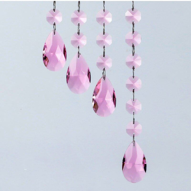 oben 2 satz/los Mehrfarbig Kristall Achteck Perlen + Engel tränen Facettierte Kristall Glas Kronleuchter Kristall Glas Suncatcher: Rosa