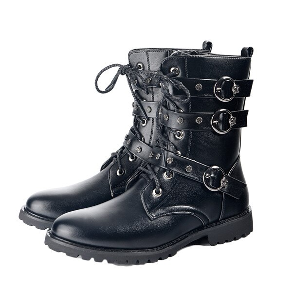 Jesienne i zimowe buty rockowe męskie buty na co dzień punk gnida klamry pasa boczny zamek błyskawiczny Halloween męskie buty: 43