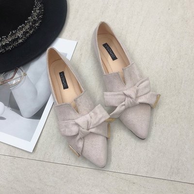 EOEODOIT – baskets à bout pointu pour femmes, chaussures de printemps et d'automne à talons plats avec gros nœud papillon: Beige / 6.5