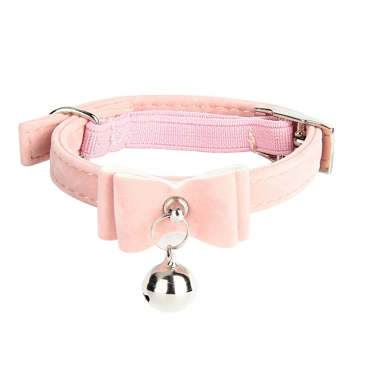 Obroża dla kota aksamitna kokarda krawat bezpieczny regulowany kołnierz z wiązaniem w kokardę z dzwonkiem miękki PU kotek muszka śliczny krawat kot akcesoria: różowy