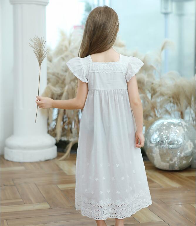 Teen Girl Nightdress Summer Girls White Cotton Sleepwear Girls Lace Nightgowns Children Clothes 3 4 5 6 8 10 Year
