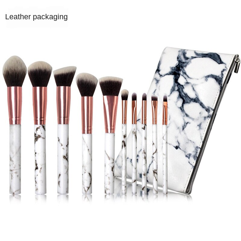 10 stk marmorering makeup børster værktøjssæt kosmetisk pudder øjenskygge foundation blush blending skønhed make up børste: 10 stk plus punge
