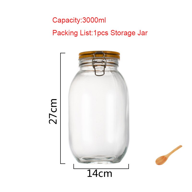 Couvercle en bois naturel | Bouteille de stockage en verre, confiture de citron miel scellé, récipient d'aliments marinés, accessoires de cuisine, caddie de thé pour la maison: H-1pcs-3000ml