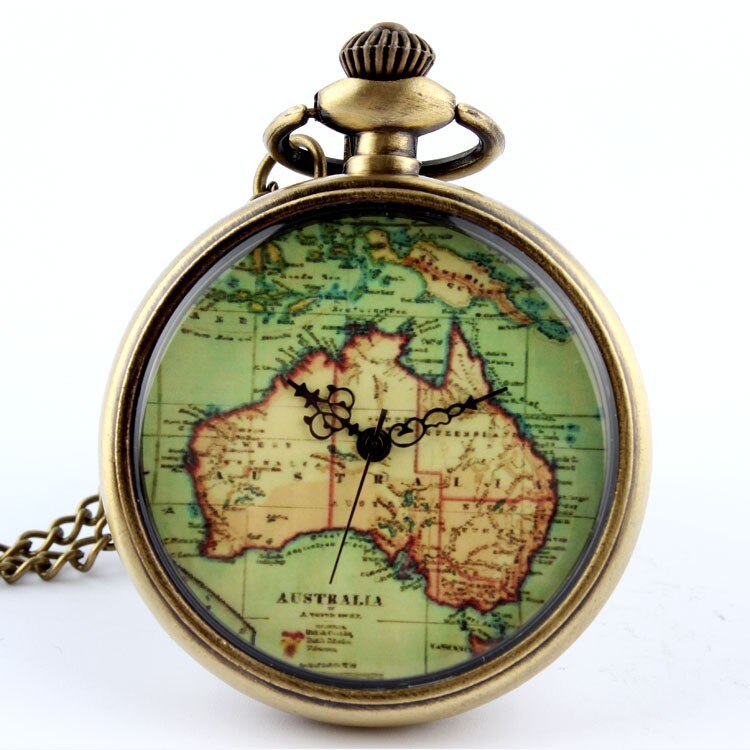 Womens Mens Quartz Pocket Watch 1pcs Vintage Watch Necklace Retro Australia Map Watch Pendant Clock On Chain: Australia Map 4