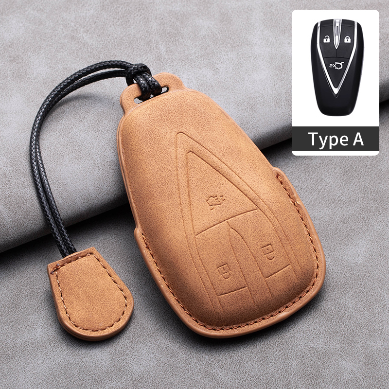 Leather Car Remote Key Case Cover for Changan Deepal S7 SL03 Car Key Fob Shell 4 Buttons Holder Keychain: Yellow