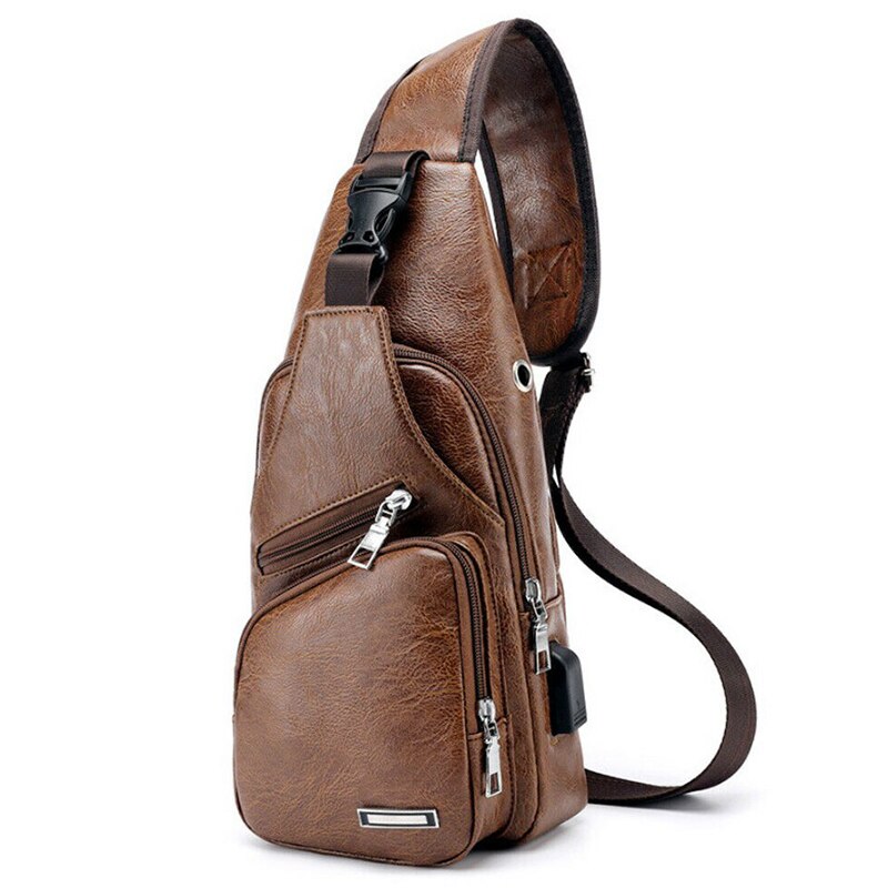 Bolso de pecho de piel auténtica para hombre, bandolera informal, a la , de gran capacidad, para negocios,: Light brown