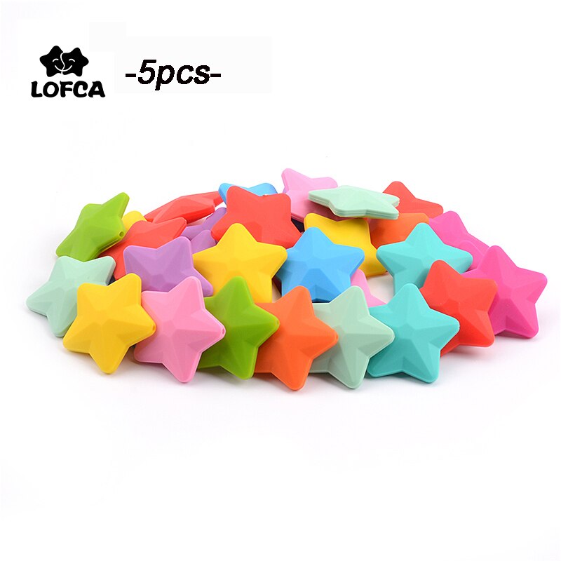 LOFCA 5pcs Star Silicone Beads Soft teether Star Shape BPAFREE Baby Diy Jewelry Bracelet Necklace and Pendant Making Oral Care