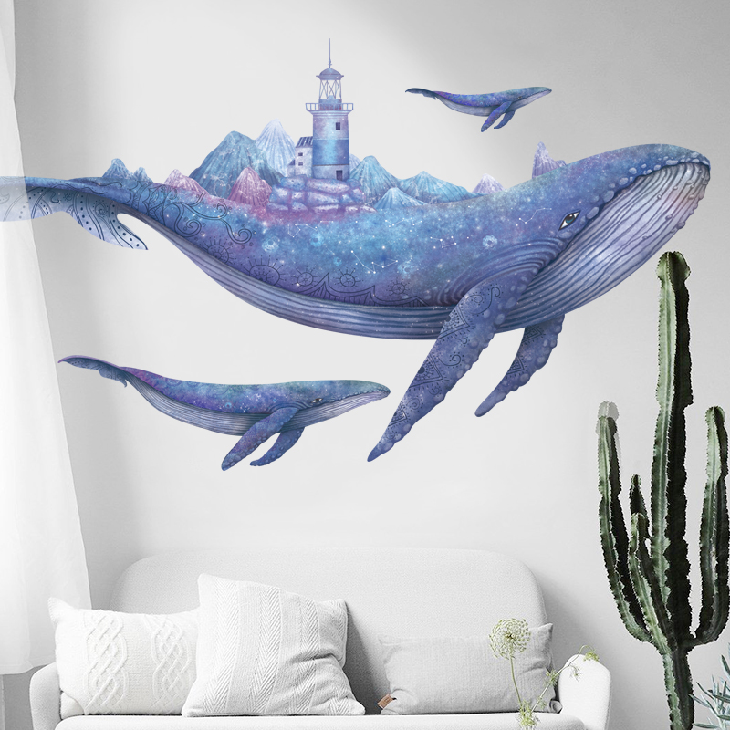 Grote Whale Muursticker Interieur PVC 3D Art Decal Stickers voor Kinderen Kinderkamer Badkamer Nursery Wanddecoratie