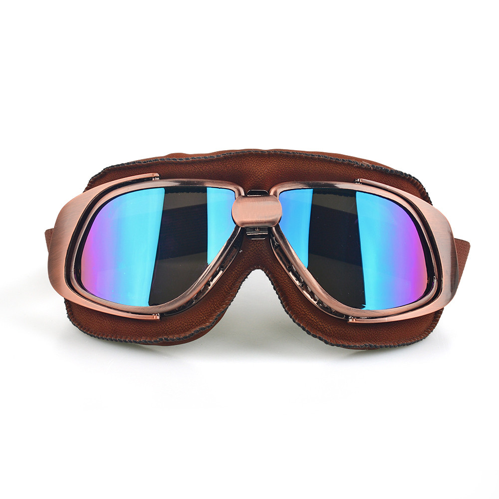 Casco de motocicleta Steampunk, gafas voladoras, piloto Vintage, gafas de motorista, protección UV: Blue lens