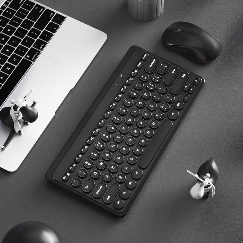 2,4G kabellos Tastatur Maus einstellen USB 79 Tastenkappen Stumm Mini kabellos Spielen Tastatur Maus Combo Für Bausatz PC Gamer Computer Laptop: Schwarz einstellen