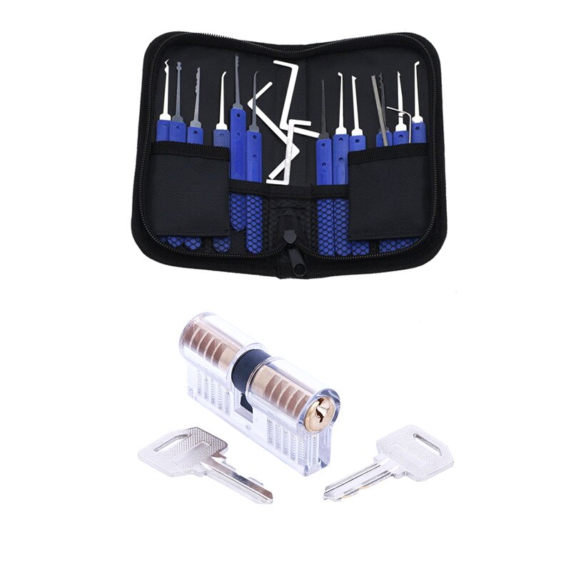 17Pcs 2 Sloten Slotenmaker Tool Kit Slotenmaker Gereedschap Ontgrendelen Lock Pick Set Praktijk Key Extractor Hangslot Tool Kits Met zak Doos