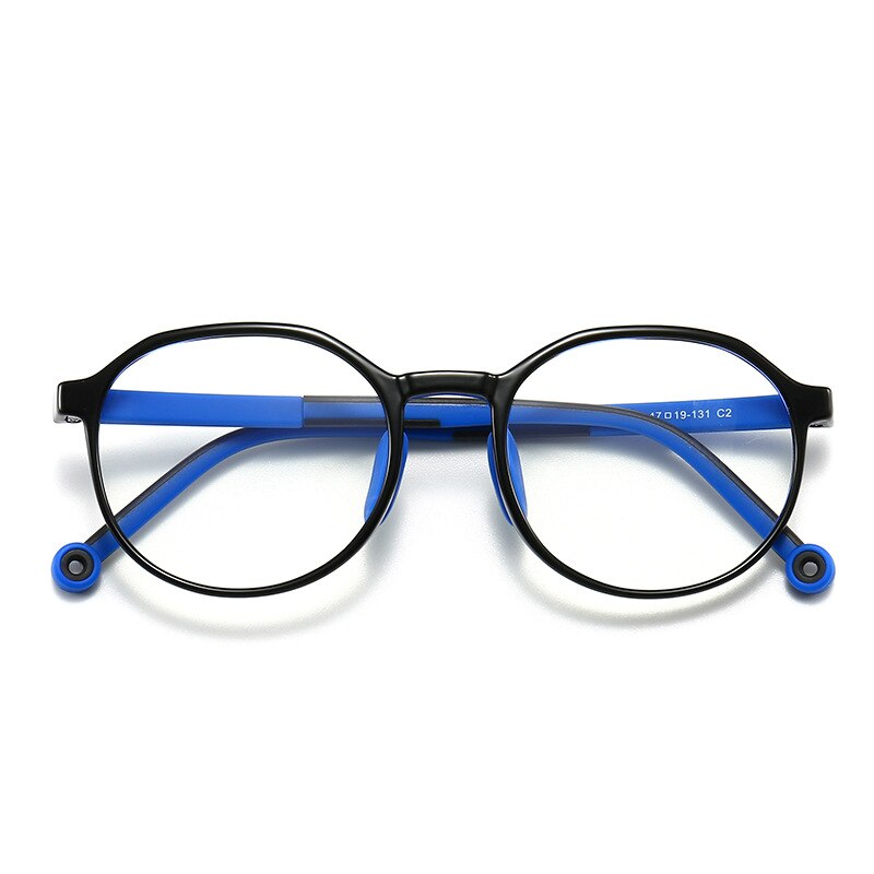 Gafas redondas para niños y niñas, lentes con montura óptica, bloqueo transparente, para estudiantes: C2Black-Blue