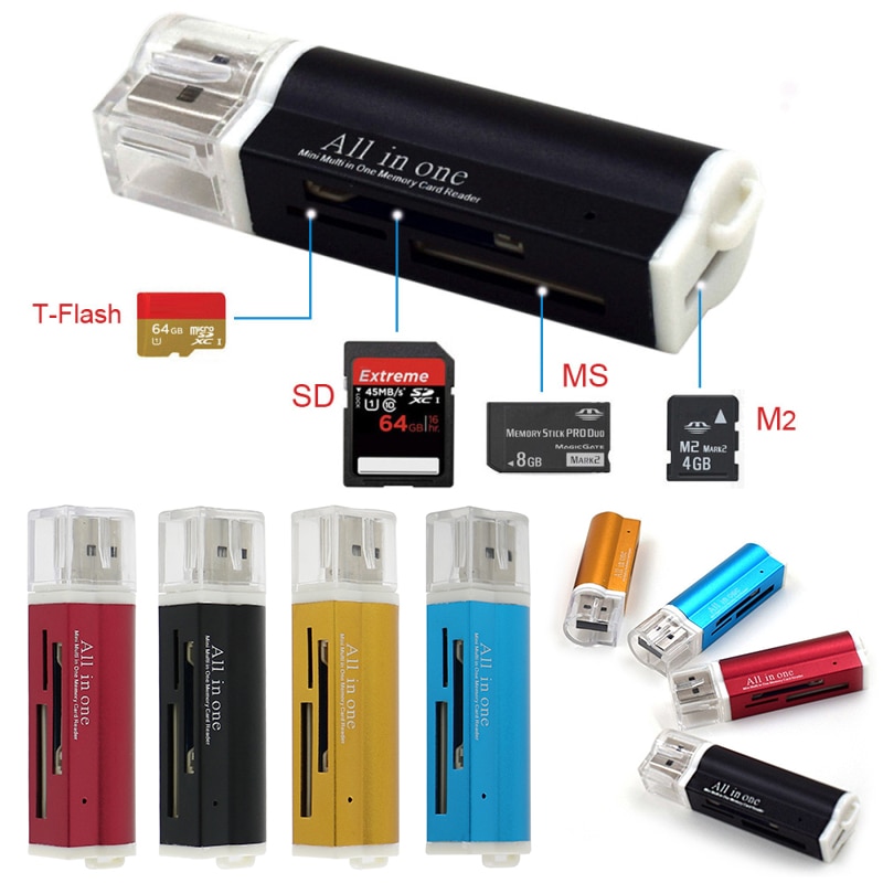 1 pces 4 em 1 usb 2.0 leitor de cartão de alta velocidade multi-slot leitor de cartão multi leitor de cartão de memória adaptador usb suporte micro sd/tf/ms/s2