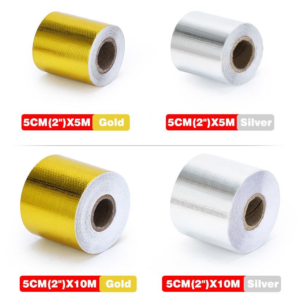 Aluminium plakband, goudband, 1 rol gouden autofolie, aluminiumfolie, zelfklevend, reflecterend hitteschild, wikkelband voor motorleidingen, uitlaatpijpen (10 m x 5 cm