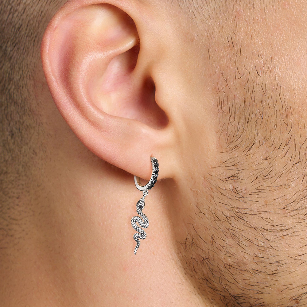 Creolen, geschwärzte Schlange und Schwert, europäischer Stil, Jahrgang-Edelschmuck für Damen und Herren, aus massivem 925er-Sterlingsilber