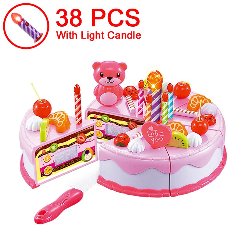 37-80PCS DIY Fruit Cutting Pretend Play Birthday Cake Girls Kitchen Food Toys Cocina De Juguete Pink Blue Toy For Children