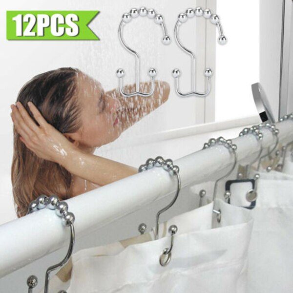 Rodillo de acero inoxidable para Cortina de ducha, gancho pulido, decoración de baño, 12 unidades: Default Title