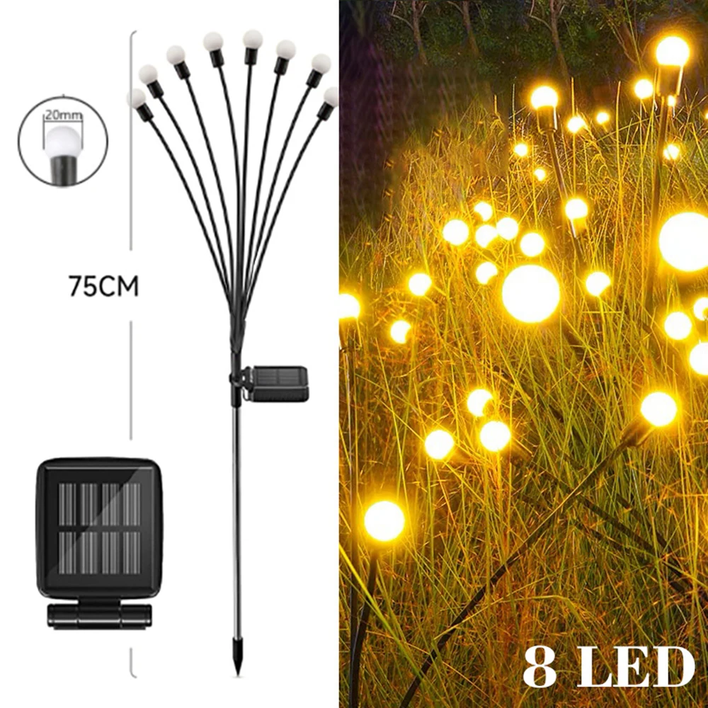 6/8/10 LED Solar Garden Lights Powered Firefly Lights Outdoor Waterproof Vibrant Garden Lights for Patio Pathway Decoration,Warm: ROSE