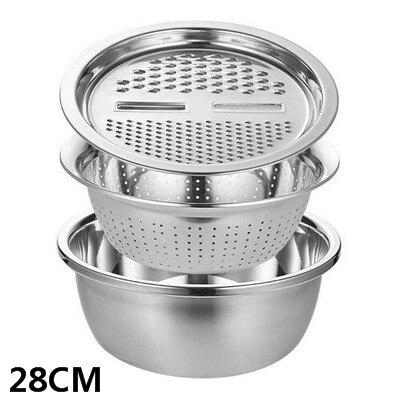 Neue 3 stücke Edelstahl Topf Gemüse Cutter Schneidemaschine Ablauf Korb Sieb Siebe Küche Reibe Sieb Reis Waschen Filter: 28CM