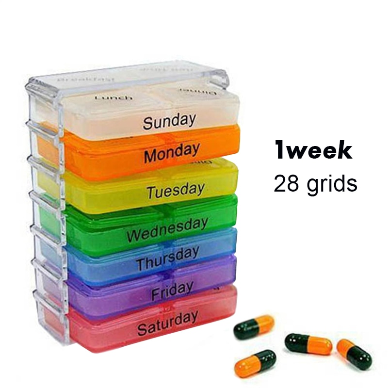 7 Dagen Pillendoos 28 Grids Pill Case Tabletten Container Wekelijkse Pillendoos Tablet Sorter Geneeskunde Dispenser Opbergdoos Pil Organisator