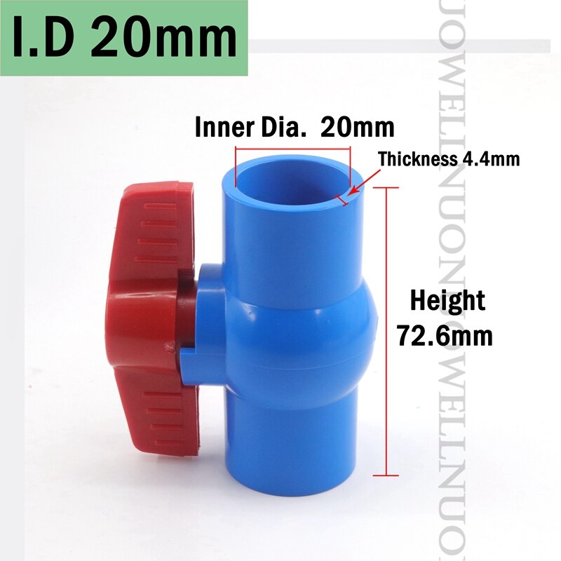 I.D 20~110mm PVC Pipe Connectors Socket Ball Valve Garden Watering Irrigation Pipe Fittings Connector Aquarium Water Fittings: 1pcs / I.D 20mm
