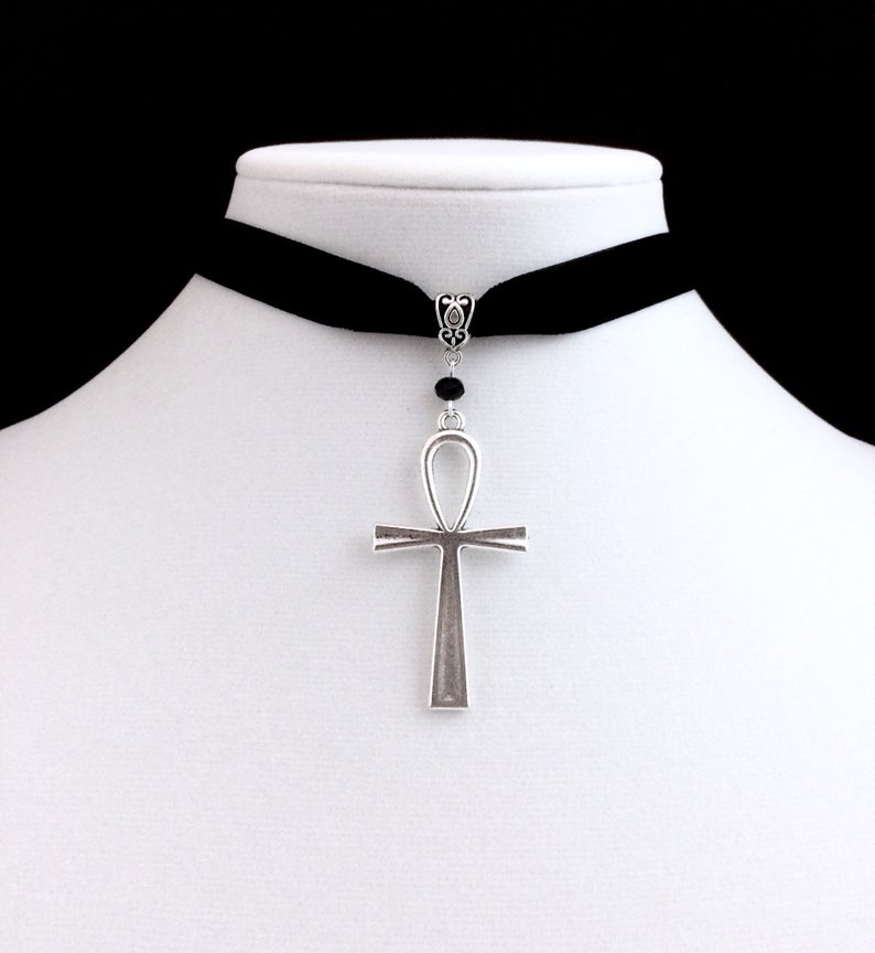 Ankh Ketting Zwarte Choker Egyptische Goth Grunge Ankh Eeuwige Leven Gothic Choker Witchy Sieraden Hanger Vrouwen: c1236