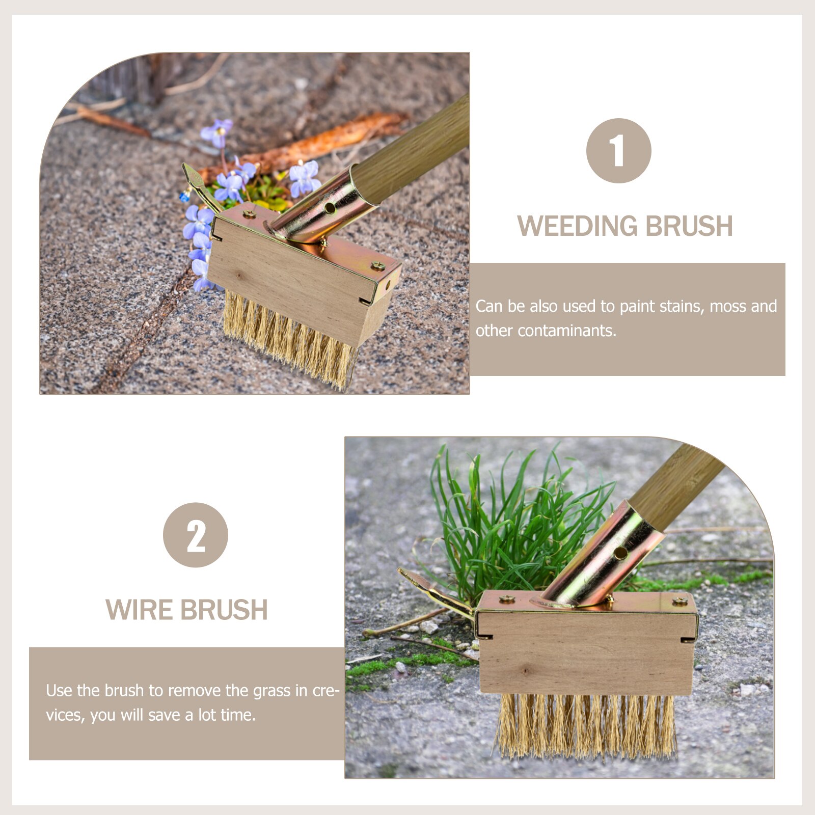 Steel Wire Weeding Brush with Scraper Moss Removal Deck Crevice Cleaning Tool