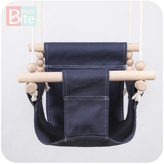 Baby Canvas Schommel Stoel Opknoping Hout Kinderen Kleuterschool Speelgoed Buiten Indoor Kleine Mand Beige Swingende Schommelstoel Baby Speelgoed: Navy