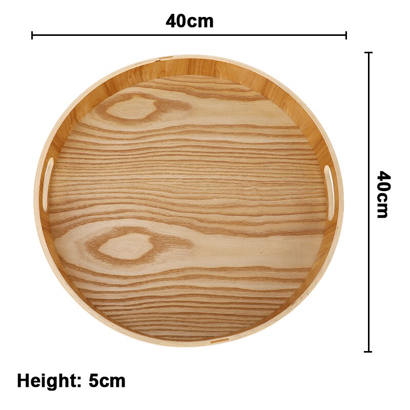 Huishoudelijke ronde houten serveerschaal, massief houten voedselschaal, bord, hapjesschaal, beker, schaal, fruitschaal, diner, taart, dessertschalen, thee: Grote handgreepplaat
