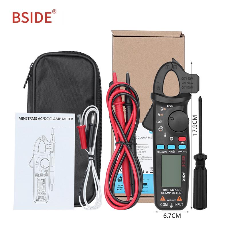 BSIDE ACM91 Digital Clamp Meter Capacitance Tester Current Ammeter Frequency Multimeter Resistance Meter With LCD Display: Black