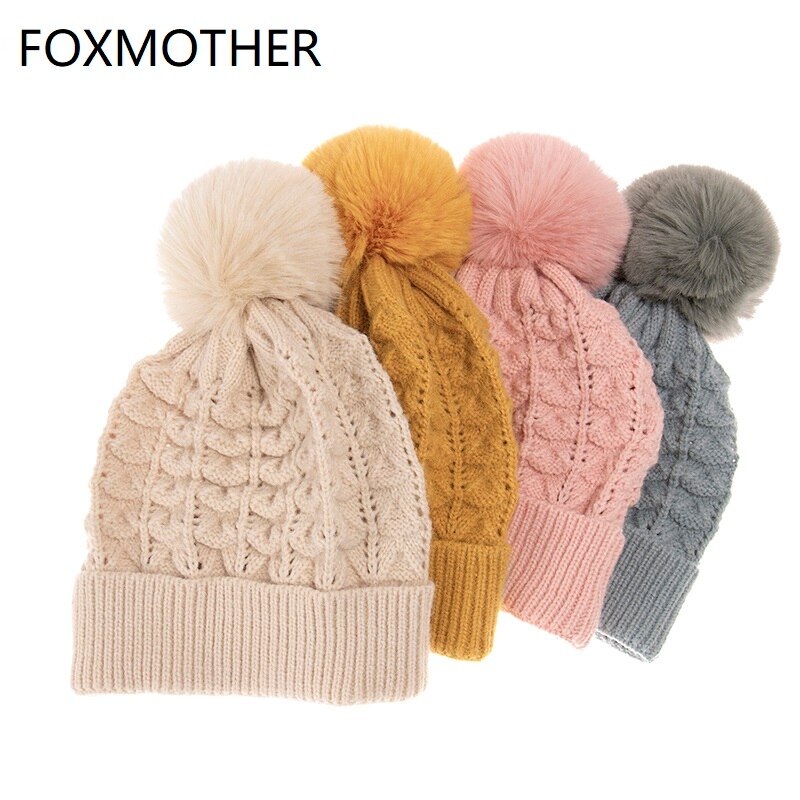 FOXMOTHER-gorrito a cuadros liso para mujer, gorra tejida, color negro, rosa, gris, amarillo, para invierno