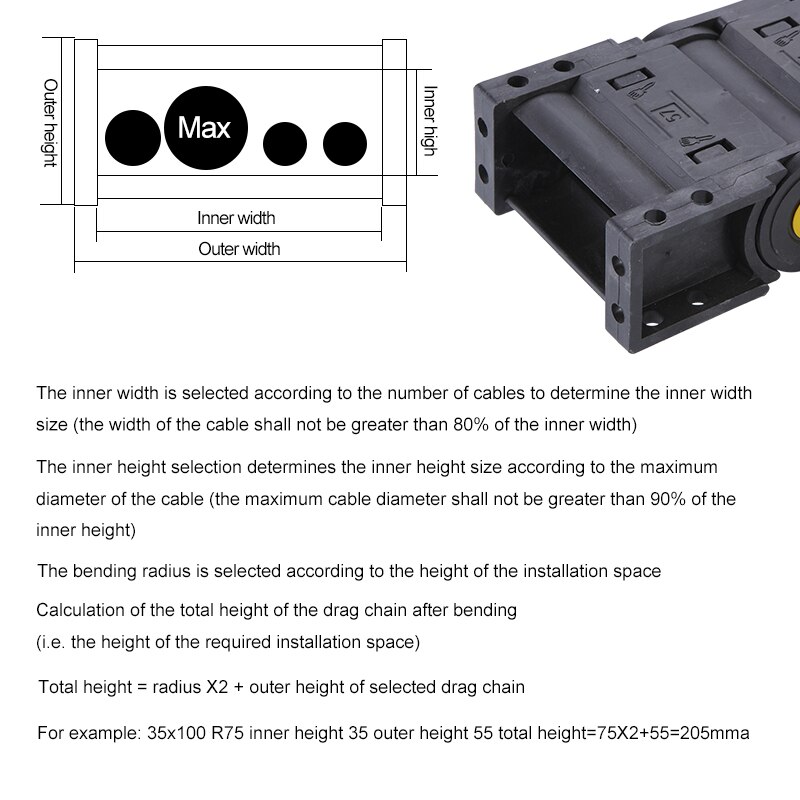 Fully enclosed nylon drag chain cable trough engineering threaded wire carrier end connector for CNC milling machine cable