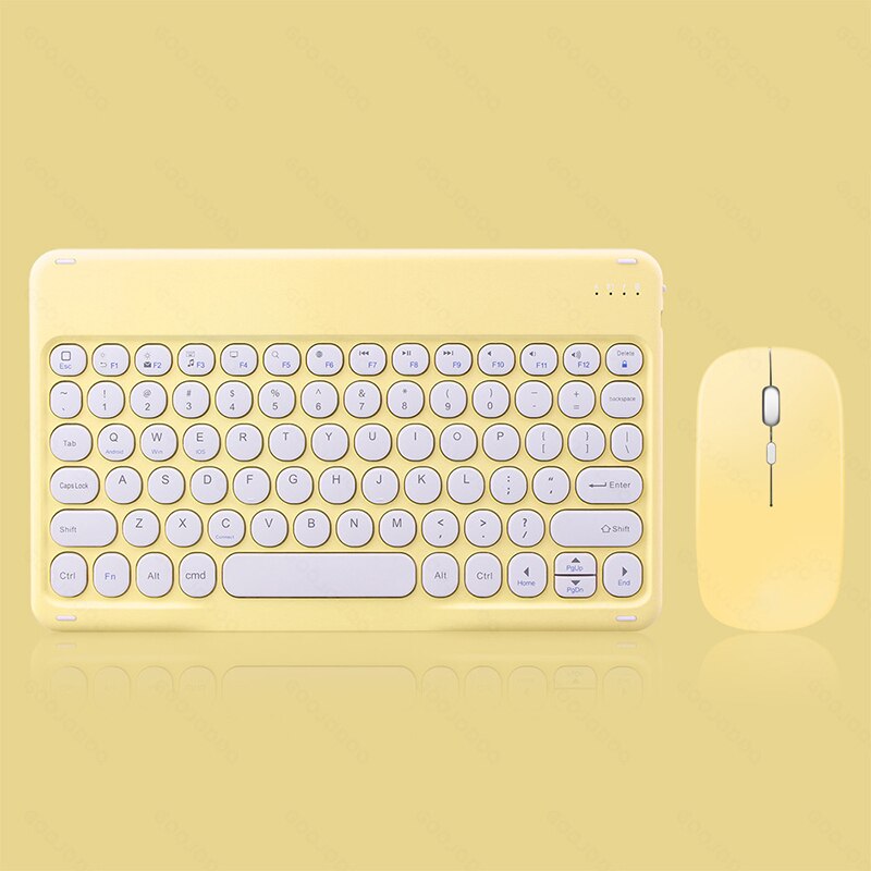 Gratis Muis Met Toetsenbord 10 Inch Universele Toetsenborden Voor Tablet Telefoon Pc Bluetooth-Compatibel Toetsenbord Voor Ipad Samsung Huawei: yellow round mouse