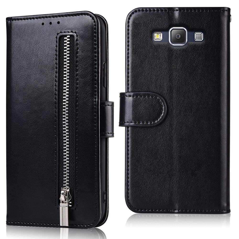 For On Samsung A7 Capa Zipper Luxury Flip Wallet Leather Case For Samsung Galaxy A7 A700 A700F SM-A700F Cover: 61zipper--Black