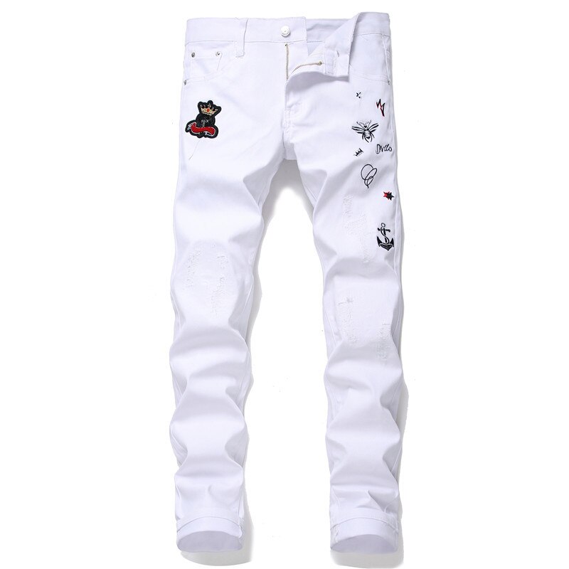 Denim hvid jeans til mænd størrelse 28-38 40 42 efterår forår hip hop punk streetwear: 30 w tommer usa størrelse