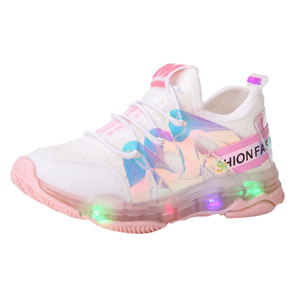 Children Kid Baby Girls Boys Mesh Letter Led Luminous Sport Run Sneakers Shoes