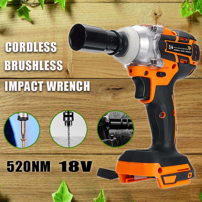 Llave de impacto eléctrica sin escobillas, Motor inalámbrico de velocidad de 520Nm, llave eléctrica recargable para batería Makita de 18V