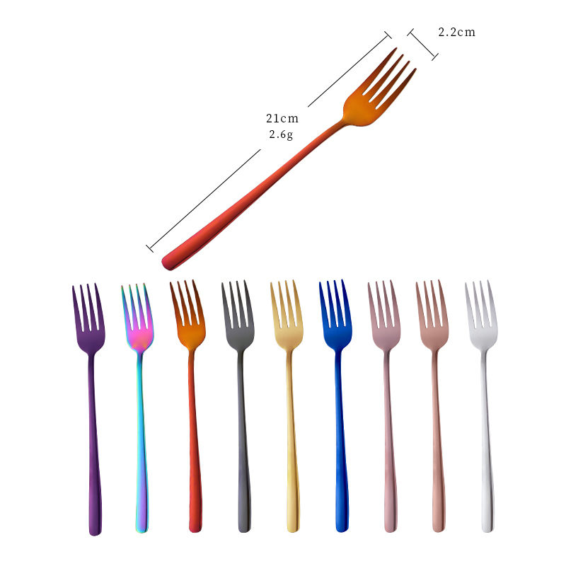 1PC Stainless Steel Dinner Fork Korean Colourful Dessert Fruit Fork With Long Handle Gold Blue Fork Set for Hotel Party Supplies