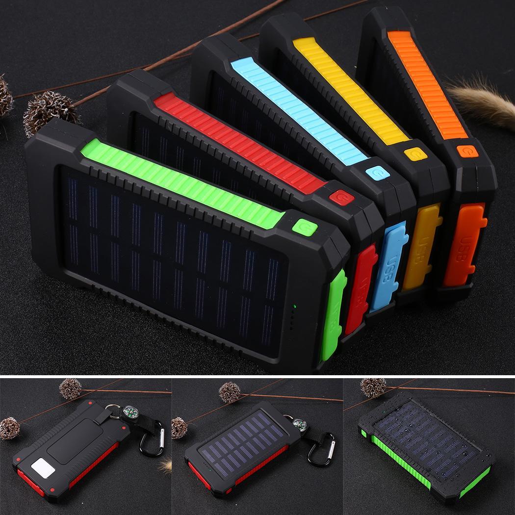 30000mAh Outdoor Solar Portable 2 USB Power Bank Powerbank Hanger Compass DustStop External Battery For Xiaomi MI iPhone Samsung