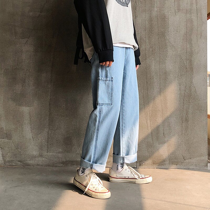 Jeans mænd koreansk mode blå jeans haremsbukser herre japansk streetwear denim baggy løse bukser med brede ben plus størrelse 3xl