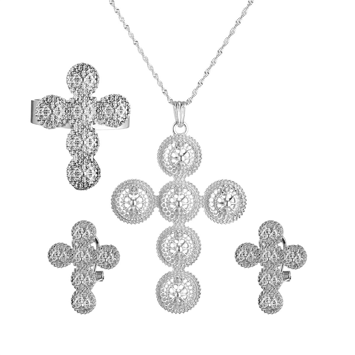 Set di gioielli con anelli pendenti con croce grande etiope africana Color oro per donna uomo