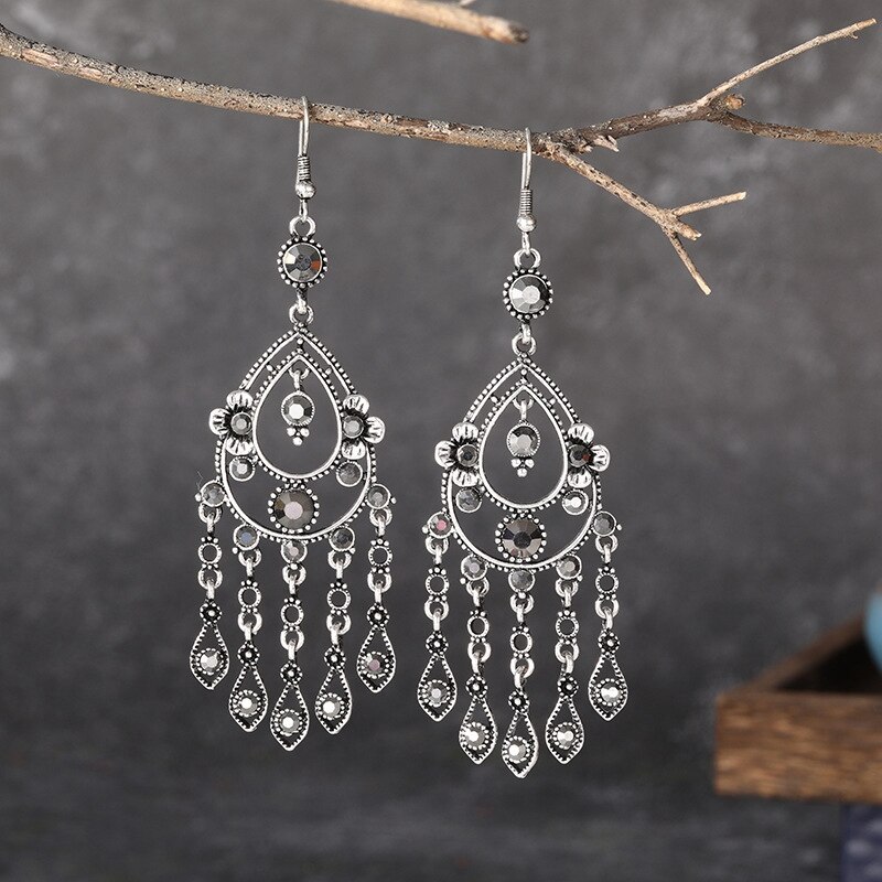 Niebieski Rhinestone etniczne kolczyki paw indyjska biżuteria w stylu Vintage srebrny kolor kryształu dynda wiszące kolczyki dla kobiet Pendientes: 61-5